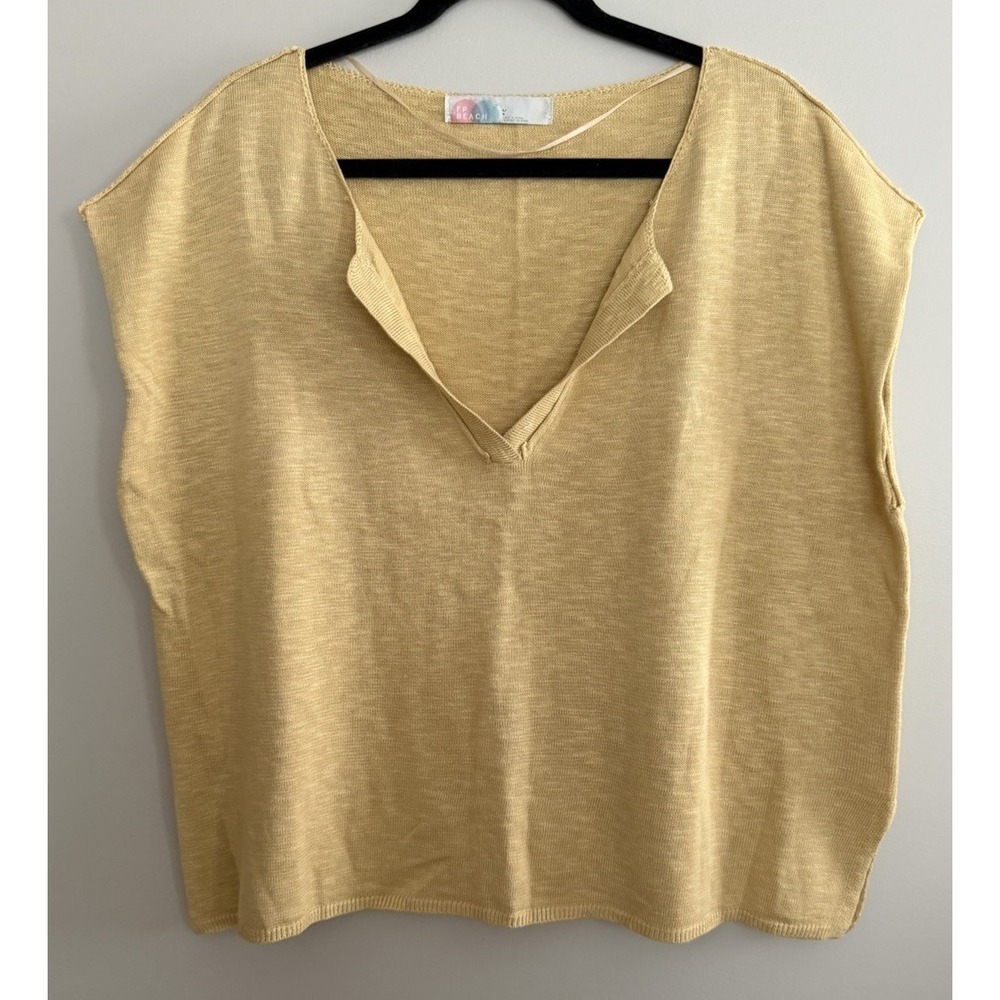 Free People FP Beach Marina Del Sol Sweater Top Golden Yellow Women's Size Large